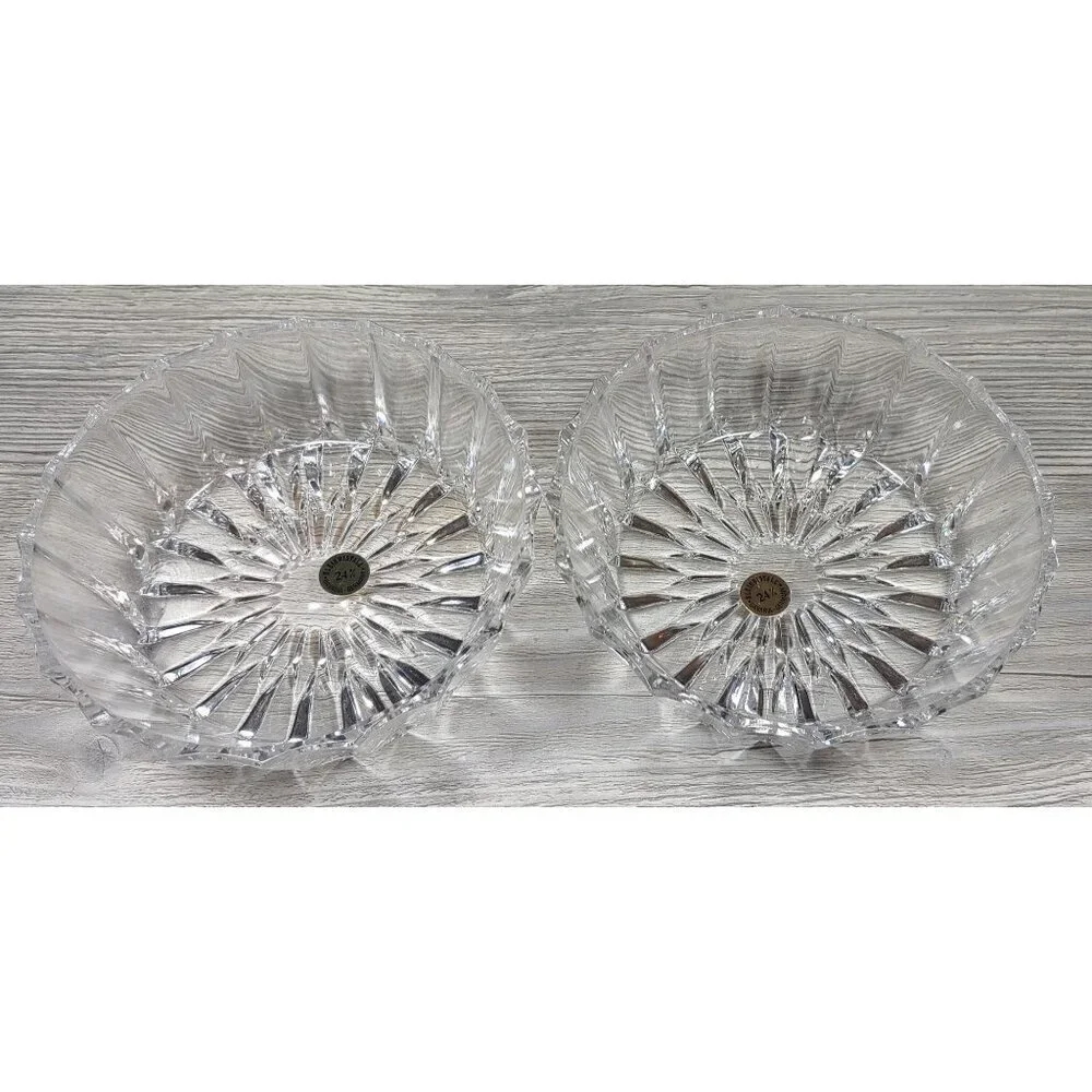 Pair Of Vintage 24% Lead Crystal Bowls With Ribbed & Starburst Design